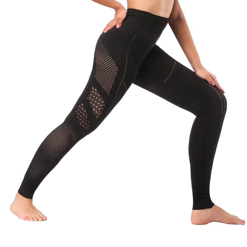 Black Cut Out Workout Pants - Picture 3 of 5